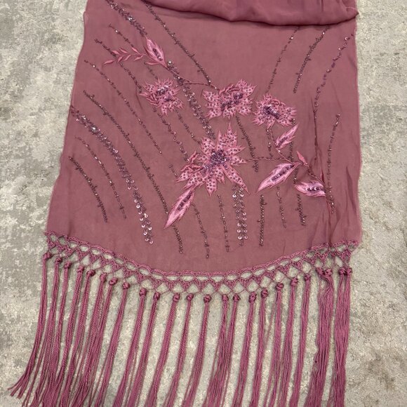 Sue Wong Scarf SILK Dress Shawl Light Purple Lavender Orchid Hand Bead Large 38 - Picture 3 of 13